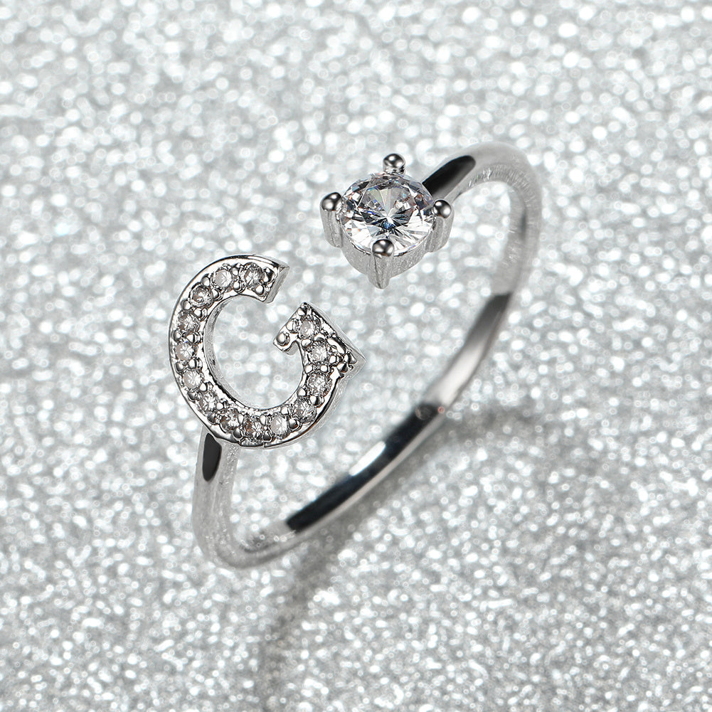 Popular Fashion Silvery AZ Letter Ring Initials Wedding Love Couple Rings Bridesmaid Gift