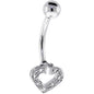 16G Solid 14K White Genuine DIAMOND Paved HOLLOW HEART Belly Ring