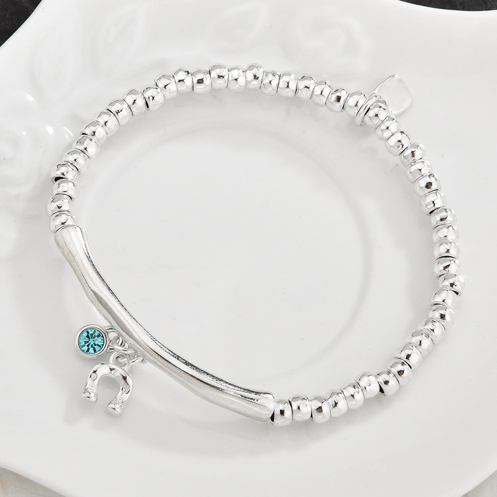 3Pcs Stackable Twisted Silver Bead Bracelet Set For Women, Zircon Horseshoe Charm Open Cuff Bangles, Minimal Cold Style Daily Fashion Jewelry