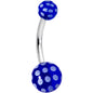 Blue White Polka Dot UV Reactive Acrylic Ball Belly Ring