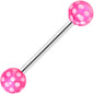 Pink White Polka Dot UV Reactive Ball Barbell Tongue Ring