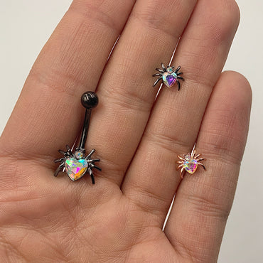 Aurora Gem Black Halloween Heart Spider Belly Ring