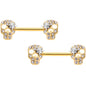 14G 9/16 Clear Gem Gold Tone Star Skull Barbell Nipple Ring Set
