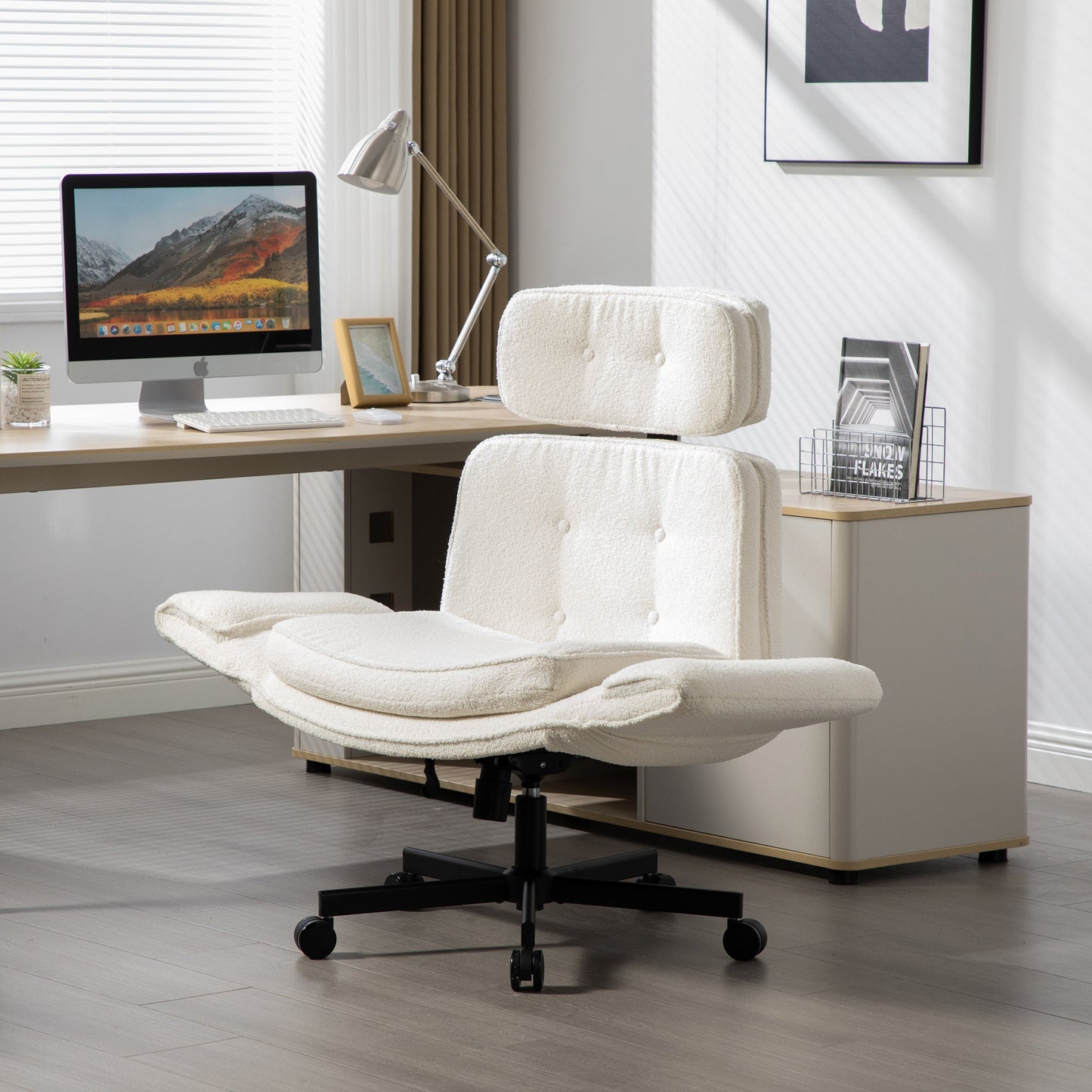 Criss Cross Chair with Adjustable Armrests and Wheels and Headrest, Lounge Va...