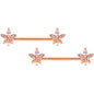 14G 5/8 Clear Gem Rose Gold Tone Beautiful Flower Nipple Ring Set