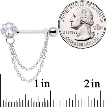 14G 5/8 Clear Gem Elegant Chain Dangle Barbell Nipple Ring Set