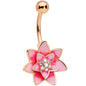 Aurora Gem Rose Gold Tone Pink Red Rose Flower Belly Ring