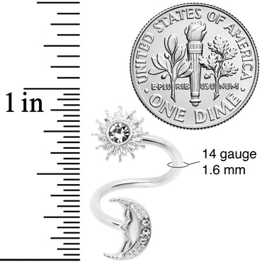 14G 7/16 Clear Gem Moon Spiral Twister Belly Ring