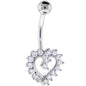 16G Solid 14K White Cubic Zirconia HOLLOW HEART Belly Ring