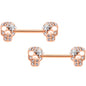 14G Clear Gem Rose Gold Tone Star Skull Barbell Nipple Ring Set