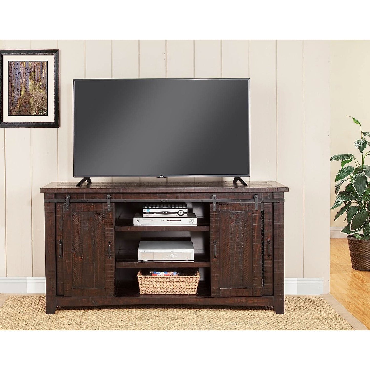 Espresso TV Stand With Sliding Barn Doors Solid Pine