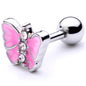 16G 1/4 Clear Gem Pink Butterfly Cartilage Tragus Earring