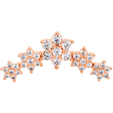 16G 1/4 Clear CZ Gem Rose Gold Tone Floral Internal Thread Labret