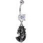 Black CZ Gem Anubis Egyptian Dangle Belly Ring