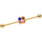 14G Pink Blue Yellow Gem Gold Tone Flower Industrial Barbell 38mm