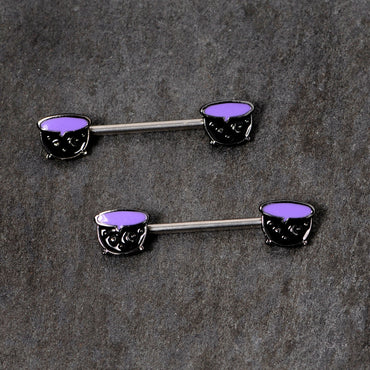 14G 11/16 Purple Cauldron Halloween Barbell Nipple Ring Set