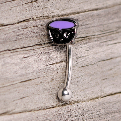 16G 5/16 Black Purple Cauldron Halloween Curved Eyebrow Ring