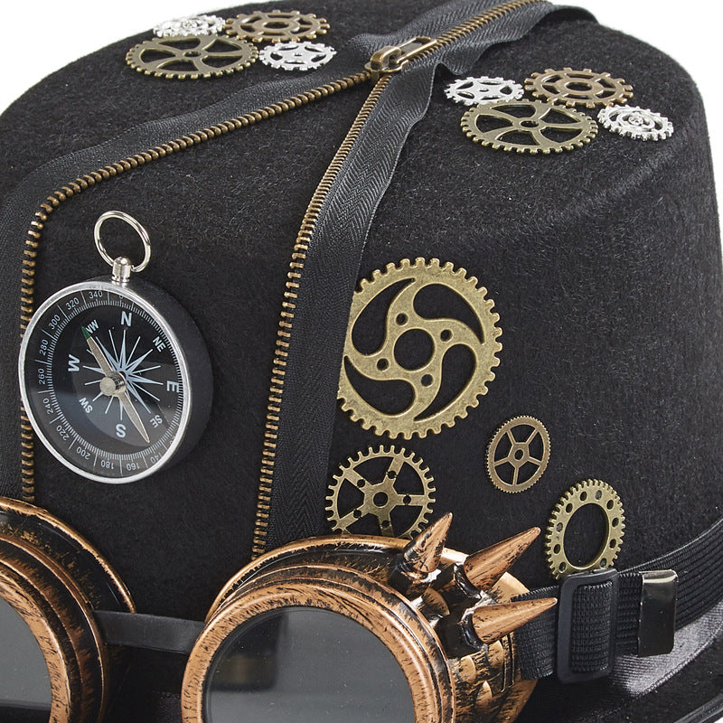 Punk Style Retro Compass Zipper Gear Glasses Magic Hat