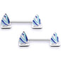 14G 9/16 Blue White Nautical Sailboat Barbell Nipple Ring Set