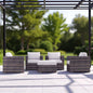 Outdoor Patio Set HDPE Wicker Brown 5 Piece 4 Armchairs Ottoman Cushions