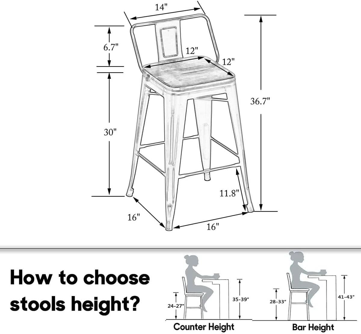 30 Inch Low Back Metal Barstools With Wooden Seat