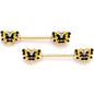 14G 9/16 Clear Gem Gold Tone Butterfly Barbell Nipple Ring Set