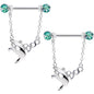 14G 5/8 UV Ball Boo Ghost Halloween Chain Dangle Nipple Ring Set