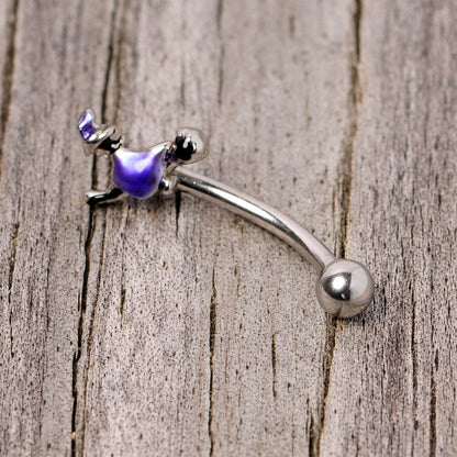 16G 5/16 Blue Spooky Witch Halloween Curved Eyebrow Ring