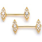 14G 9/16 Clear CZ Gem Gold Tone Texture Barbell Nipple Ring Set