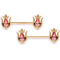 14G 9/16 Pink Gem Gold Tone Flower Barbell Nipple Ring Set