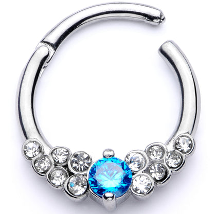 16G 3/8 Clear Blue CZ Gem Arc Hinged Segment Ring