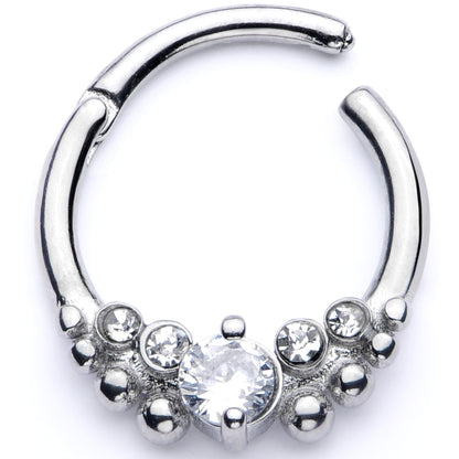 16G 3/8 Clear CZ Gem Classy Circles Hinged Segment Ring