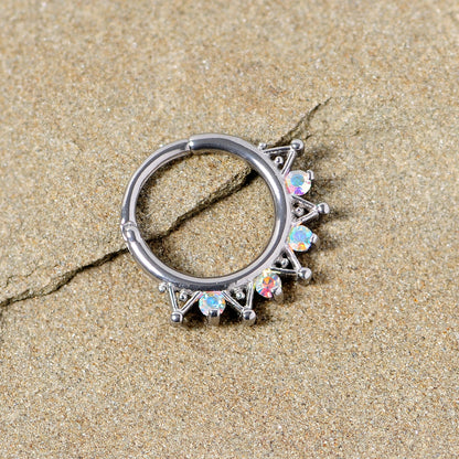 16G 3/8 Aurora CZ Gem Triangles Septum Clicker
