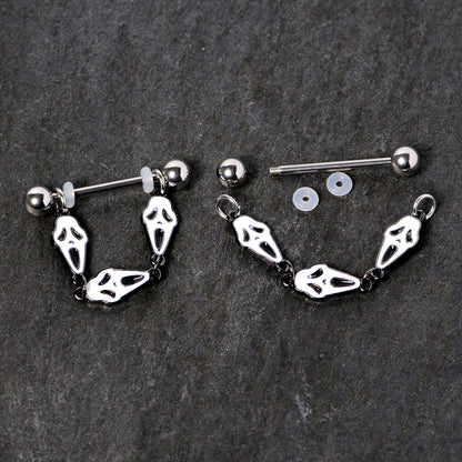 14G 9/16 Scary Screaming Ghost Halloween Dangle Nipple Ring Set