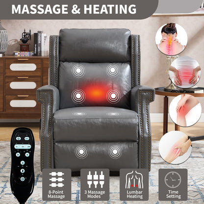 Recliner Chair Manual Faux Leather Gray Heat Massage 155 Degree 8 Nodes