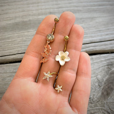 Clear CZ Gem Rose Gold Tone Trio Butterfly Dangle Belly Ring