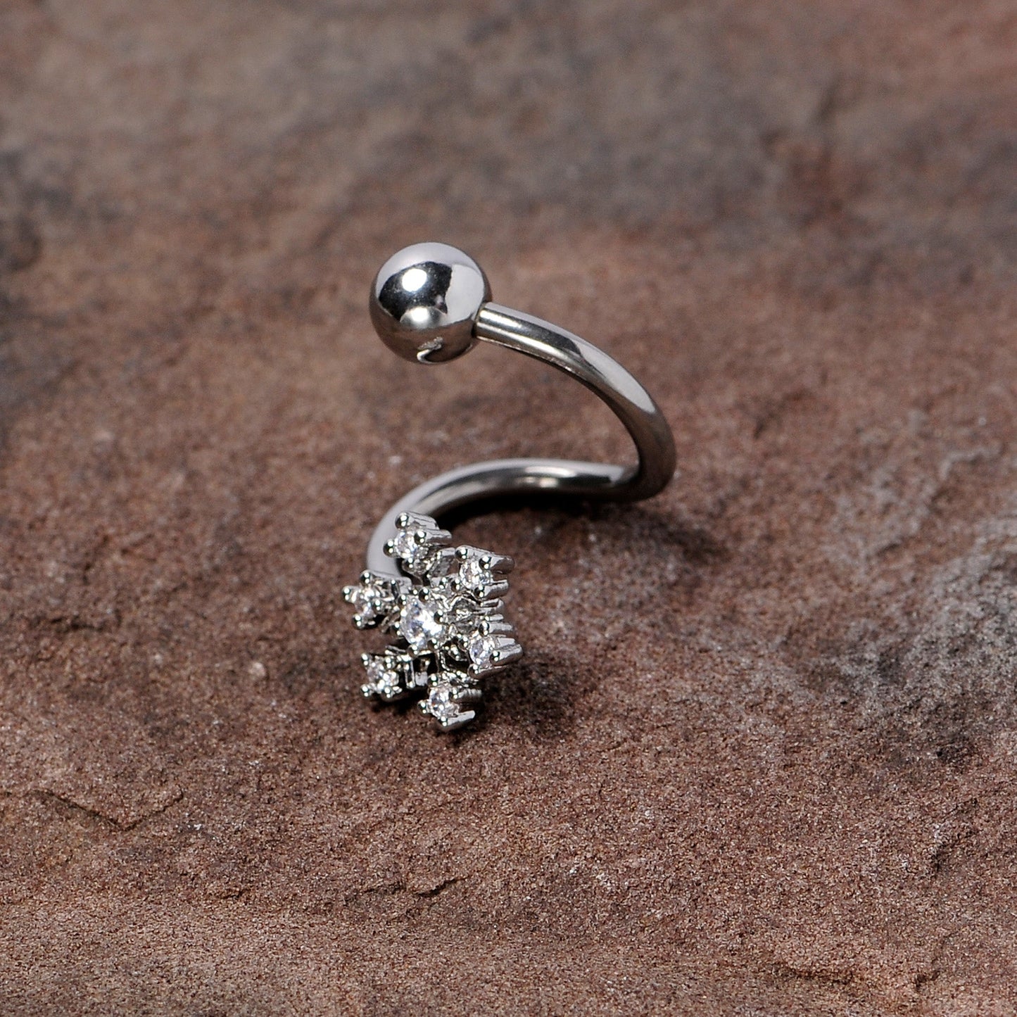 Clear CZ Gem Snowflake Christmas Spiral Twister Belly Ring