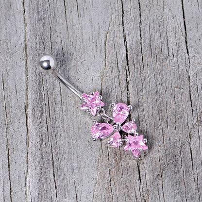 Pink Gem Star Bow Dangle Belly Ring