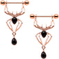 9/16 Rose Gold Tone Black Gem Spider Halloween Dangle Nipple Ring Set