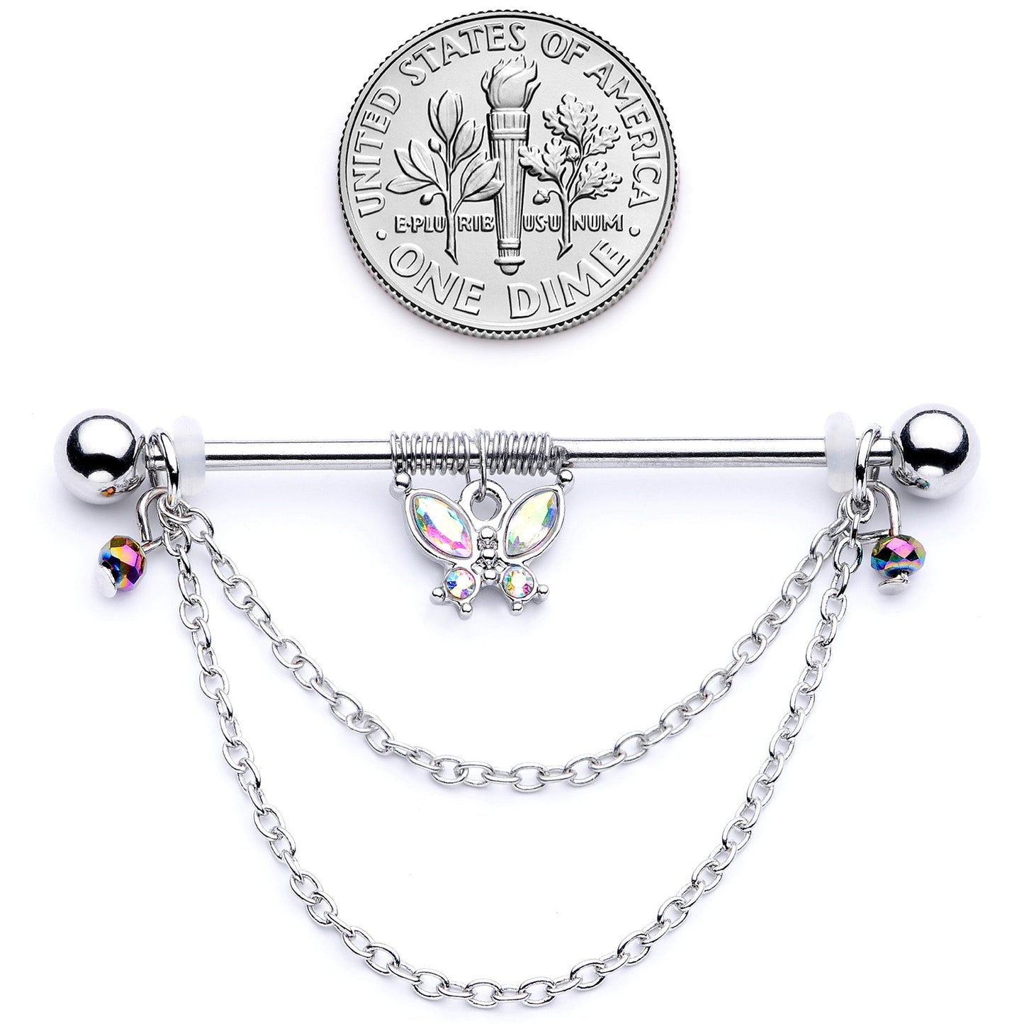 14G Aurora Gem Butterfly Chain Dangle Project Bar 38mm