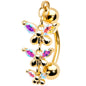 Aurora Gem Gold Tone Butterflies Top Mount Dangle Belly Ring