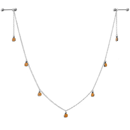 14G 5/8 Orange Pumpkin Patch Halloween Dangle Nipple Chain