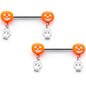 14G 5/8 Orange Pumpkin Skull Halloween Dangle Nipple Ring Set
