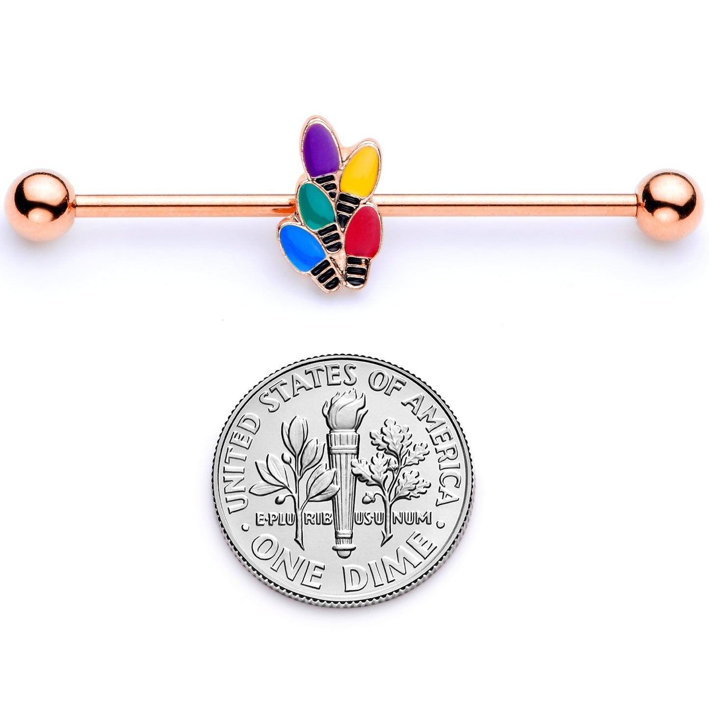 14G Rose Gold Tone Christmas Lights Industrial Barbell 38mm