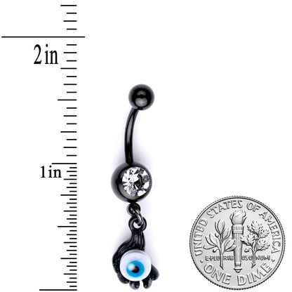 Clear Gem Black Blue Eyeball Hand Halloween Dangle Belly Ring