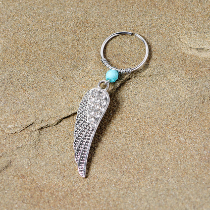 20G 3/8 Clear Gem Feather Feathered Wing Dangle Closure Ring