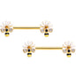14G 9/16 Clear Gem Gold Tone Flower Bee Barbell Nipple Ring Set