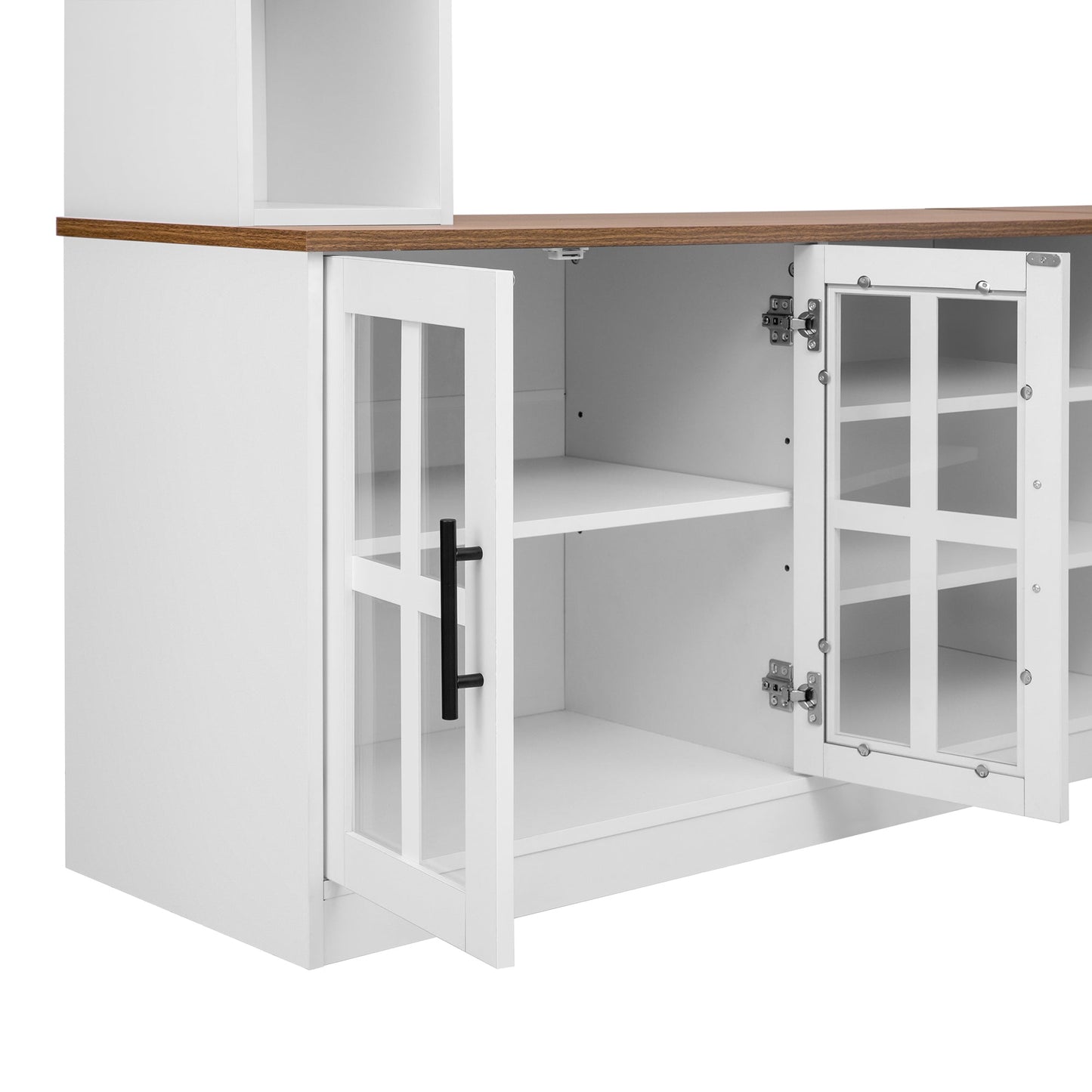 White MDF Glass TV Stand Entertainment Center Wall Unit 80