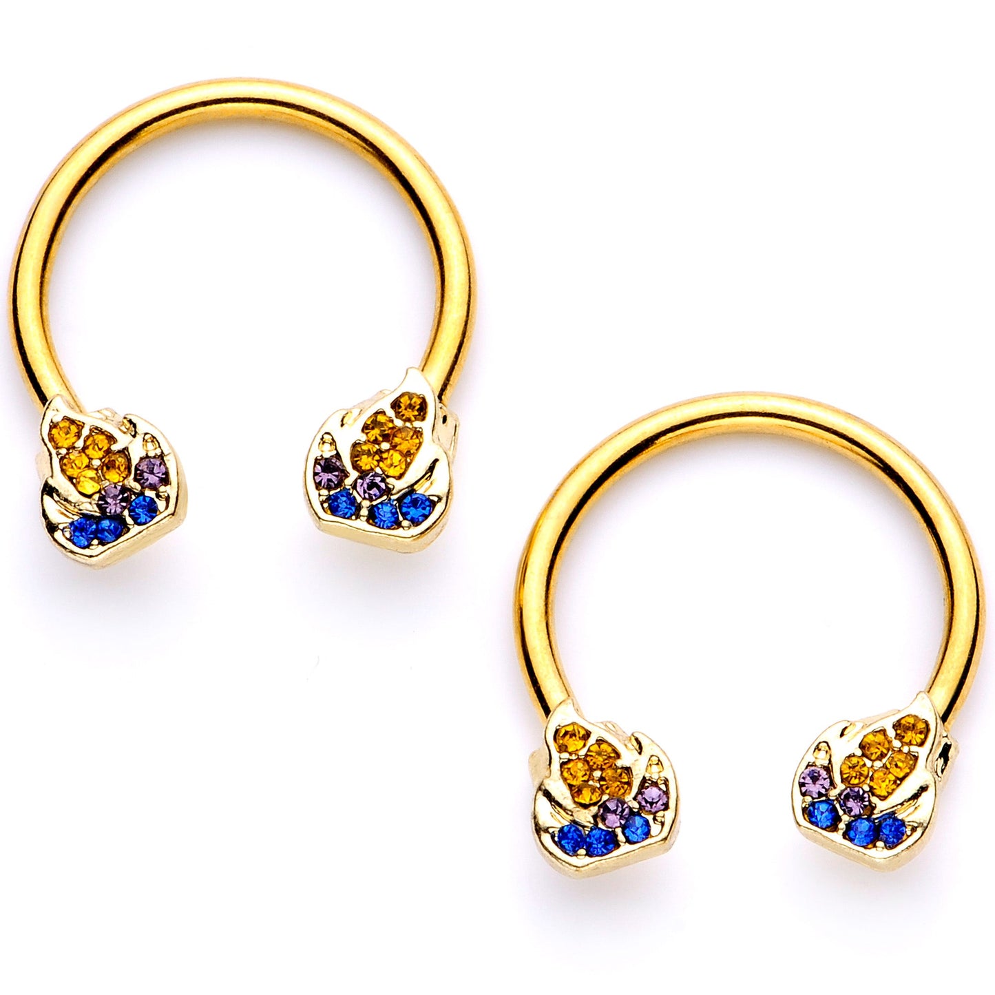 14G 1/2 Orange Gem Gold Tone Candle Horseshoe Nipple Ring Set