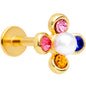 16G 5/16 Pink Blue Gem Gold Tone Flower Labret Monroe Tragus
